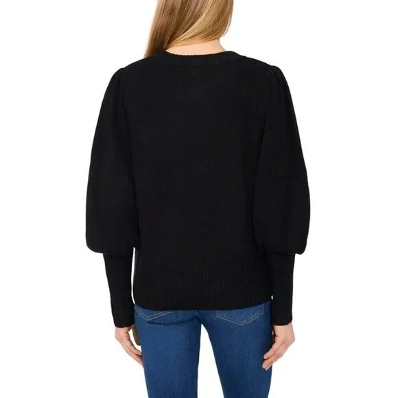 NWT CECE CREW NECK LONG PUFF SLEEVE RHINESTONE BOW KNIT SWEATER SMALL - Picture 2 of 11